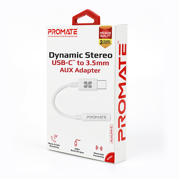 Адаптер Promate USB Type-C - 3.5 мм (M/F), 0.2 м, AuxLink-C White