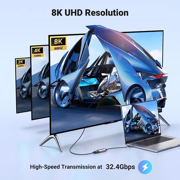 Перехідник USB 2.0 Type-C --> DisplayPort Thunderbolt 4 8k 60hz CM654 Ugreen сірий