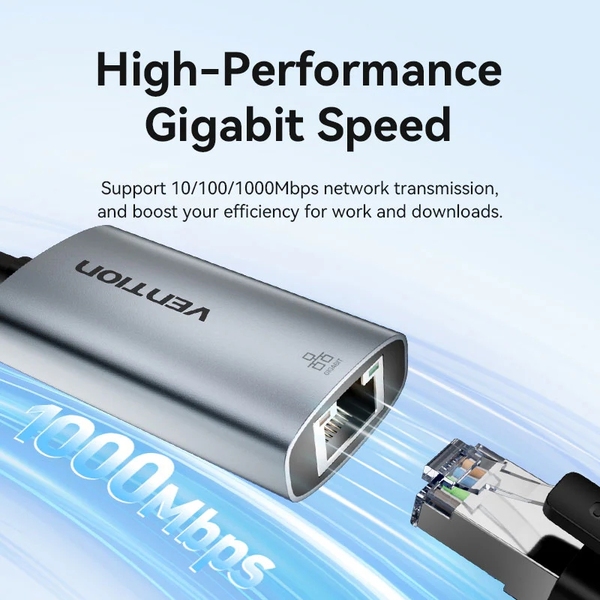 Перехідник USB Type-C--> Ethernet RJ45 1000Mb чорний Aluminum Alloy Type Vention