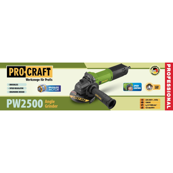 Углошлифовальная машина бесщеточная Procraft PW2500 125 мм