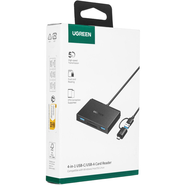Картридер UGREEN Card Reader USB 3.0 4 в 1 OTG USB-C/USB-A SD/TF 4-in-1 CM812 (45167)