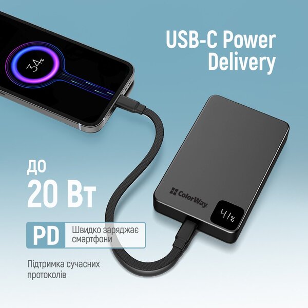 Зовнішній акумулятор (Power Bank) ColorWay CW-PB100LPA1BK-WPDD