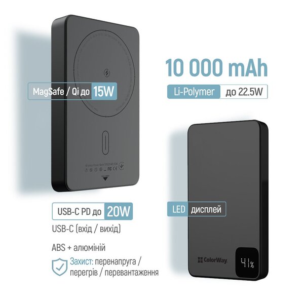 Зовнішній акумулятор (Power Bank) ColorWay CW-PB100LPA1BK-WPDD