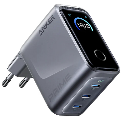 Мережевий зарядний пристрій Anker GaNPrime Charger 160W, 3xUSB-C PD3.1 w Display Silver
