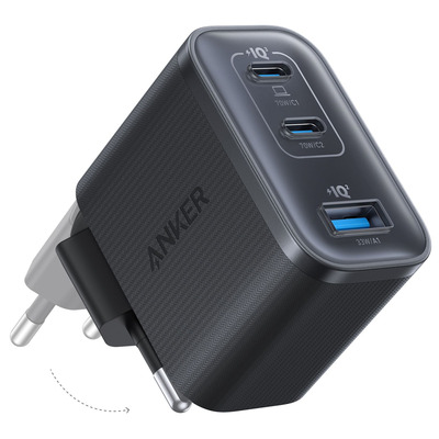 Мережевий зарядний пристрій Anker Charger - 70W, 2xUSB-C PD & 1xUSB-A Black