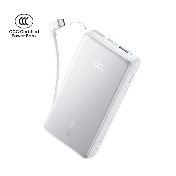 Портативний зарядний пристрій Anker - 20000 mAh 22.5W Built-In USB-C Cable White