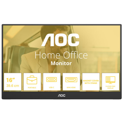 TFT 15.6" AOC 16T20E2, IPS, HDMI, USB- C, колонки, чорний