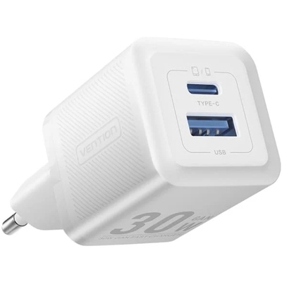 Зарядний пристрій Vention 2xUSB 30W (USB-A/USB-C) + USB-C cable М-М White