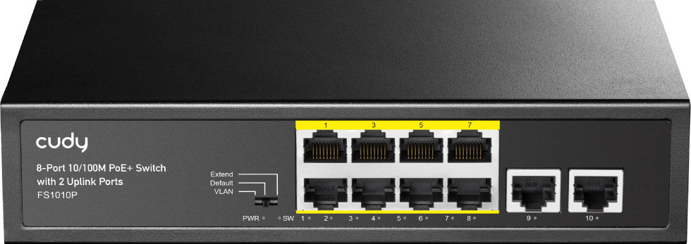 Комутатор Cudy FS1010P, 8-Port 10/100M PoE+ Switch with 2 Uplink Ports 120W