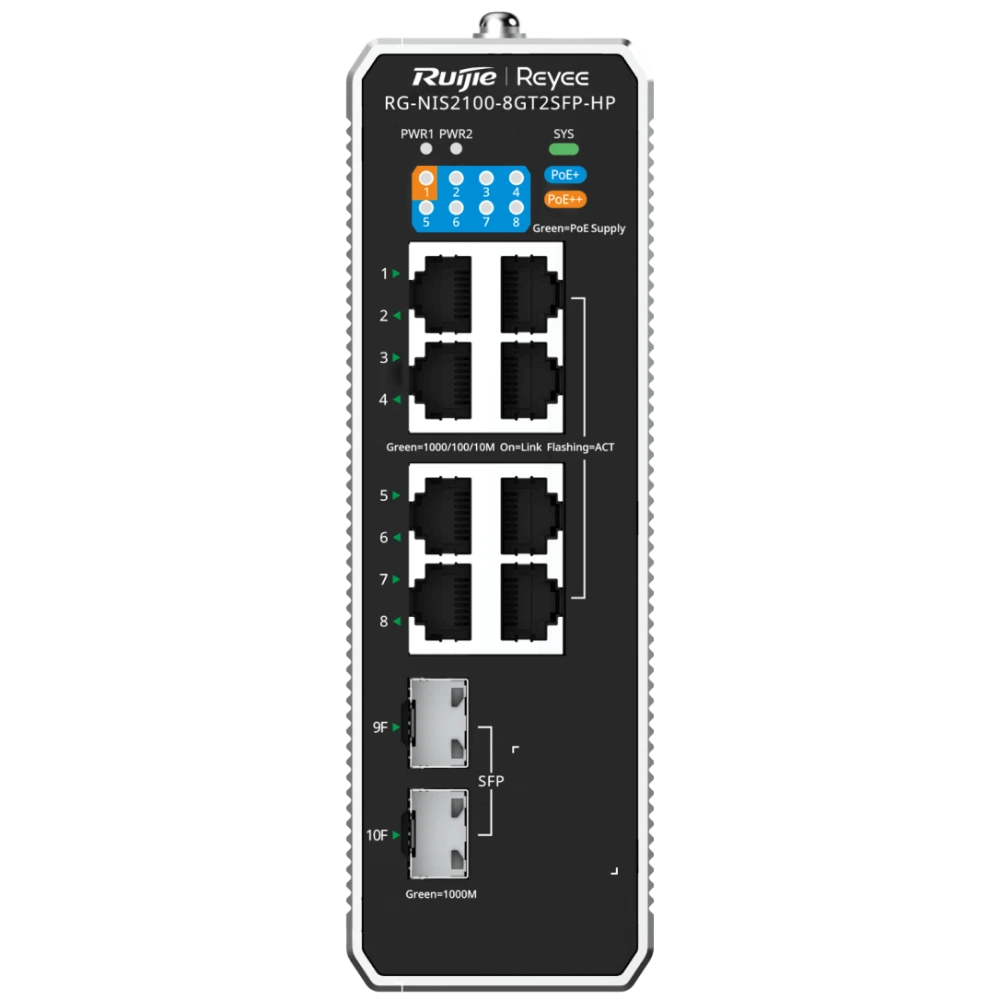 Комутатор 8 портів керований Ruijie Reyee RG-NIS2100-8GT2SFP-HP PoE++