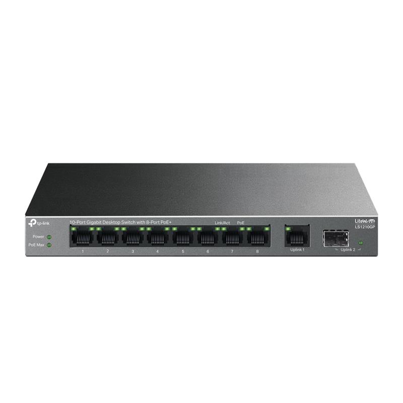 Комутатор TP-LINK LS1210GP 9xGE (8xPoE), 61 Вт, 1xSFP