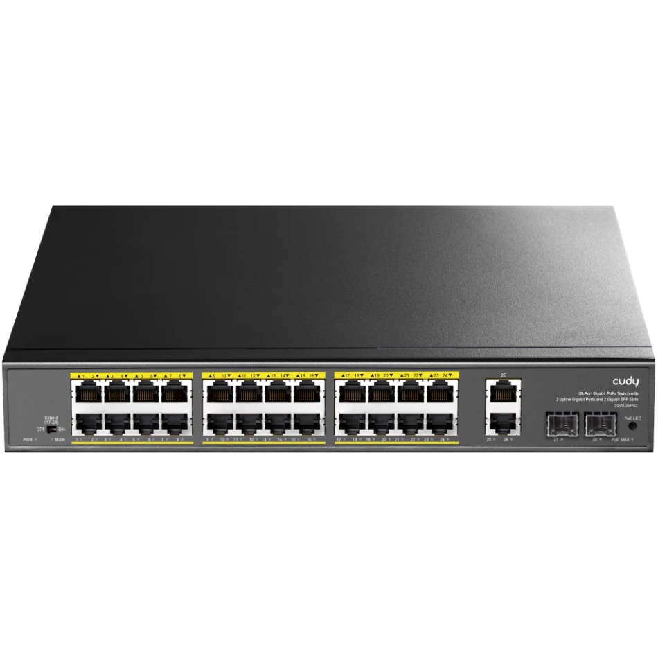 Комутатор Cudy GS1026PS2, 24-Gigabit PoE+ Switch with 2 Uplink Gig Ports and 2 Gig SFP Slots 300W