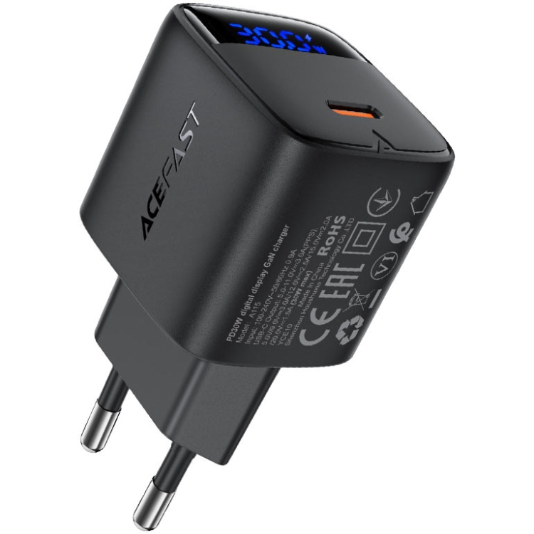 Зарядний пристрій 1xUSB-C 30W Gan A115 Fast Charger + USB-C cable black Acefast