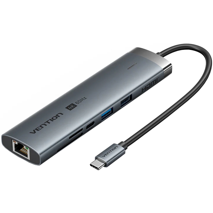 Док-станція USB3.2 Type-C --> HDMI 60Hz/USB 3.0x2/RJ45/SD/TF/3.5mm/PD 100W Hub 9-in-1 Vention