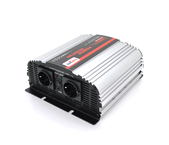 Інвертор напруги Carspa-1200-242 (1200Вт), 12 / 220V, approximated, 2Shuko, USB, клеми, Box Q4