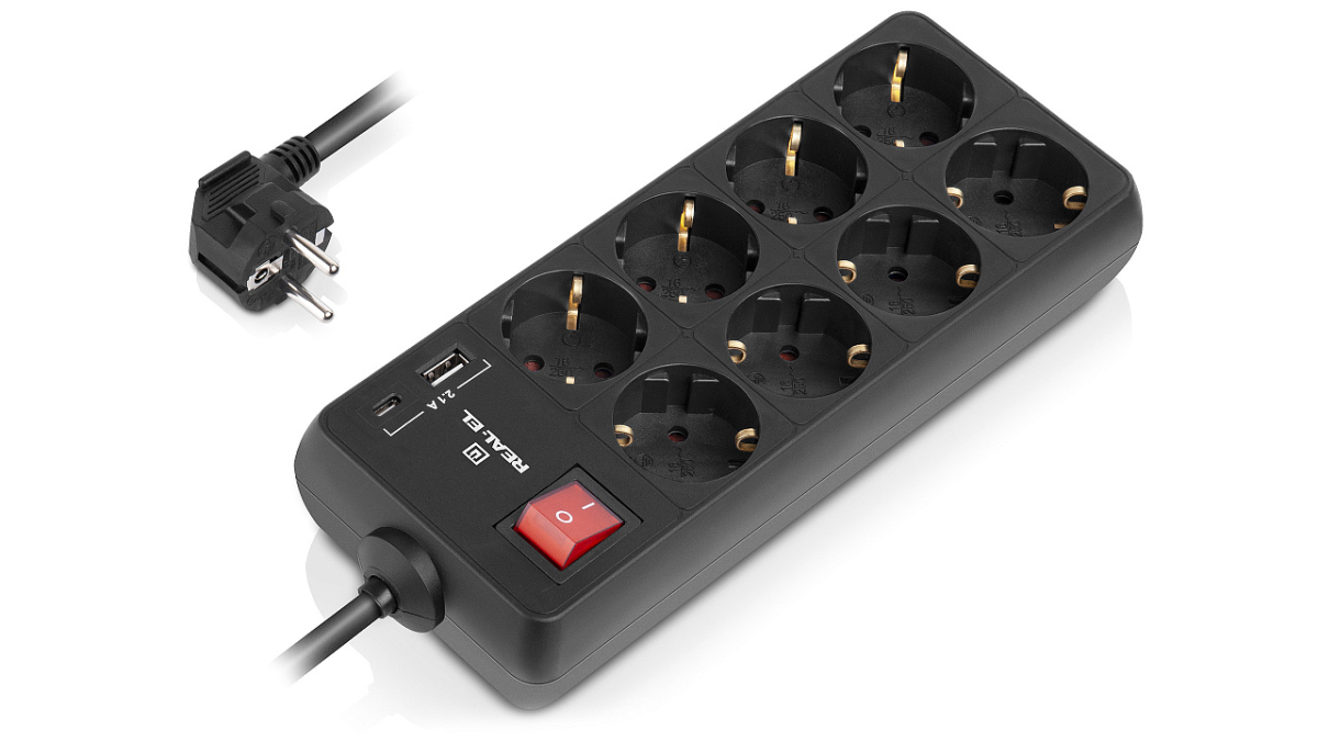Мережевий фільтр REAL-EL RS-Protect 805 3 м Black (EL122300043)