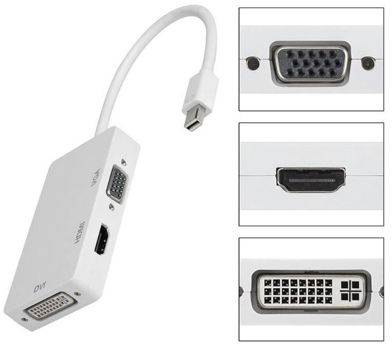 Перехідник mini DisplayPort M --> HDMI/VGA/DVI (24+5), FHD 1080p